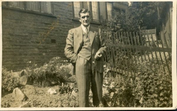Vintage French Postcard – Well-Dressed Gentleman in Garden Setting
