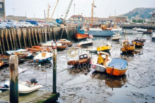 Classic 1960s View of Bridport Harbour, Dorset – Featuring Vintage Boats & Cars Free post in the UK