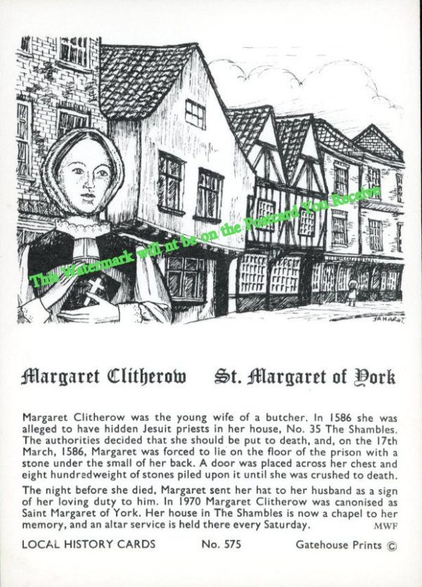 Vintage St. Margaret of York (Margaret Clitherow) Local History Postcard – Gatehouse Prints No. 575