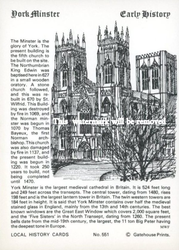 Vintage York Minster Local History Postcard – Gatehouse Prints No. 551