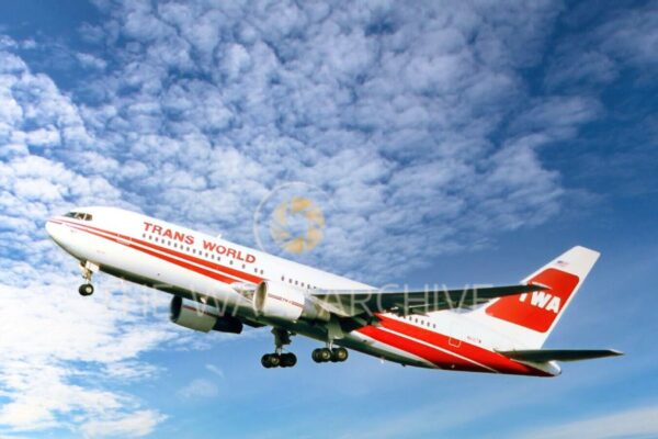 Trans World Airlines (TWA) Boeing 767-300, Captured During Takeoff at Gatwick Airport in October 1987 -- 8" x 6" Mount - featuring a 6" x 4" Photo Ready for Framing - Free Post In The UK - Free Post In The UK
