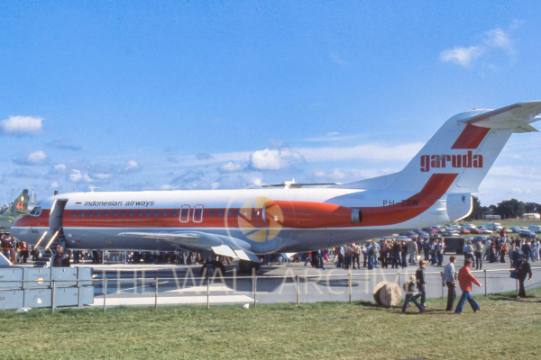 Fokker F28-4000 Fellowship, Belonging to Garuda Indonesia, captured at the Farnborough Airshow in September 1980 -- -- 8" x 6" Mount - featuring a 6" x 4" Photo Ready for Framing - Free Post In The UK – Free Post In The UK