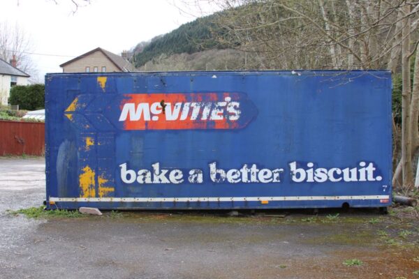 Vintage McVitie’s Advertising Container – Llanfoist, Abergavenny . Mounted 8" x 6" print (featuring a 6" x 4" photo), ready for framing -