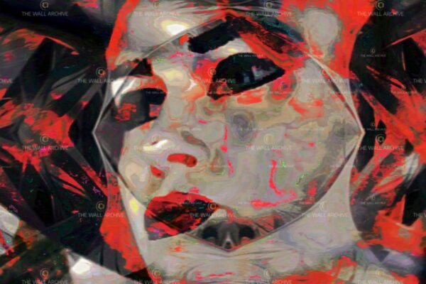 Abstract art print Shattered Muse – surreal fractured portrait in red and black.