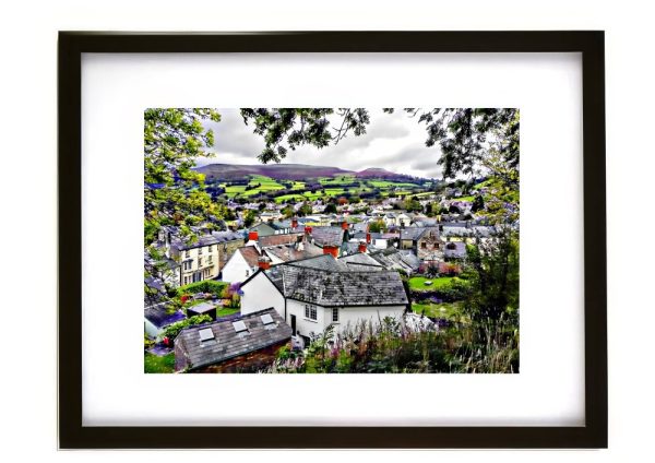 View of Crickhowell town with Table Mountain in the background from The Tump recreation ground