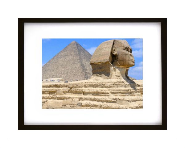 Great Sphinx of Giza with pyramid in background Egypt ancient monument photograph