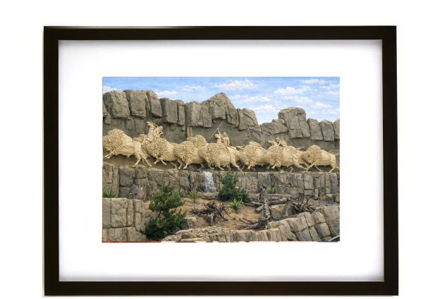 LEGO sculpture of a herd of bison at LEGOLAND Billund Denmark framed art print